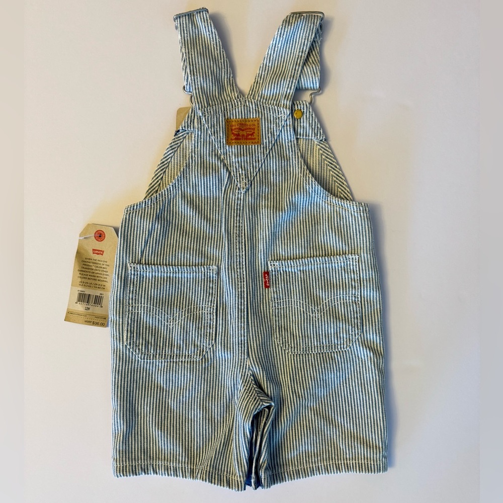Levi's 12M Overalls Shortall with Blue and White Stripes - Picture 2 of 4